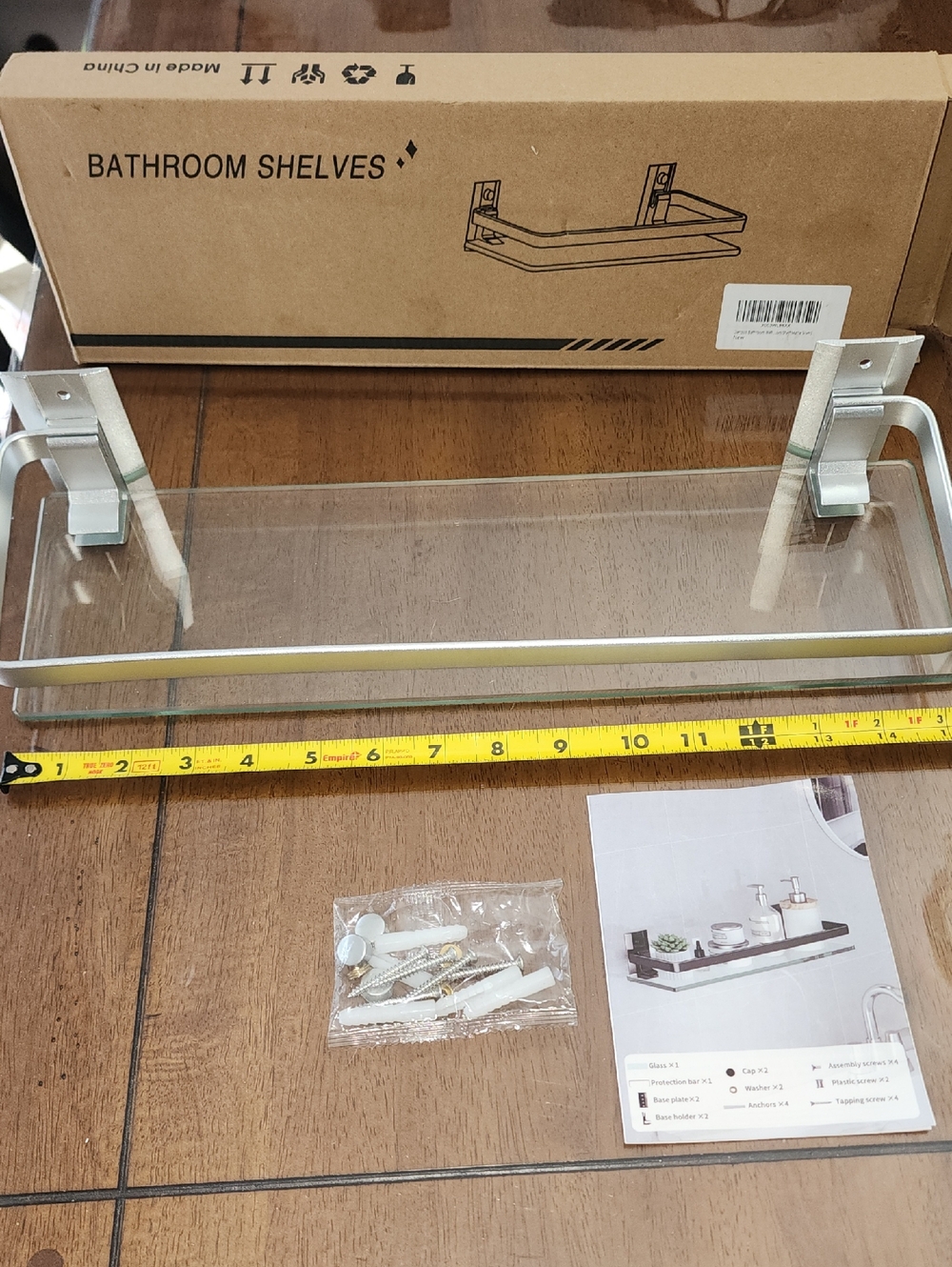 New Bathroom Glass Shelf with Silver Brackets - Unbranded 16" Wide